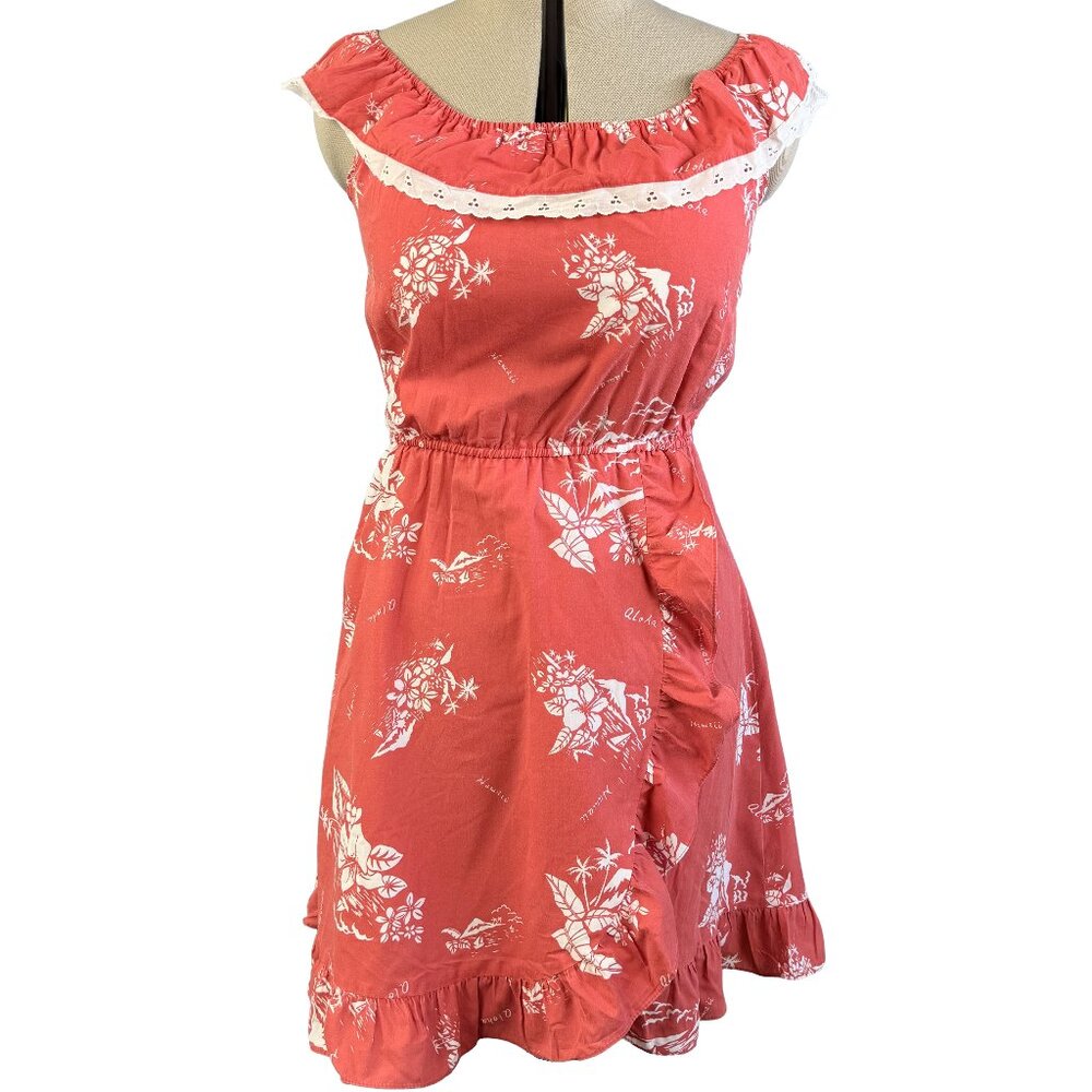 NIKKY Hawaii Coral Red Floral Off Shoulder Sundress Size 14 – Vintage Made USA